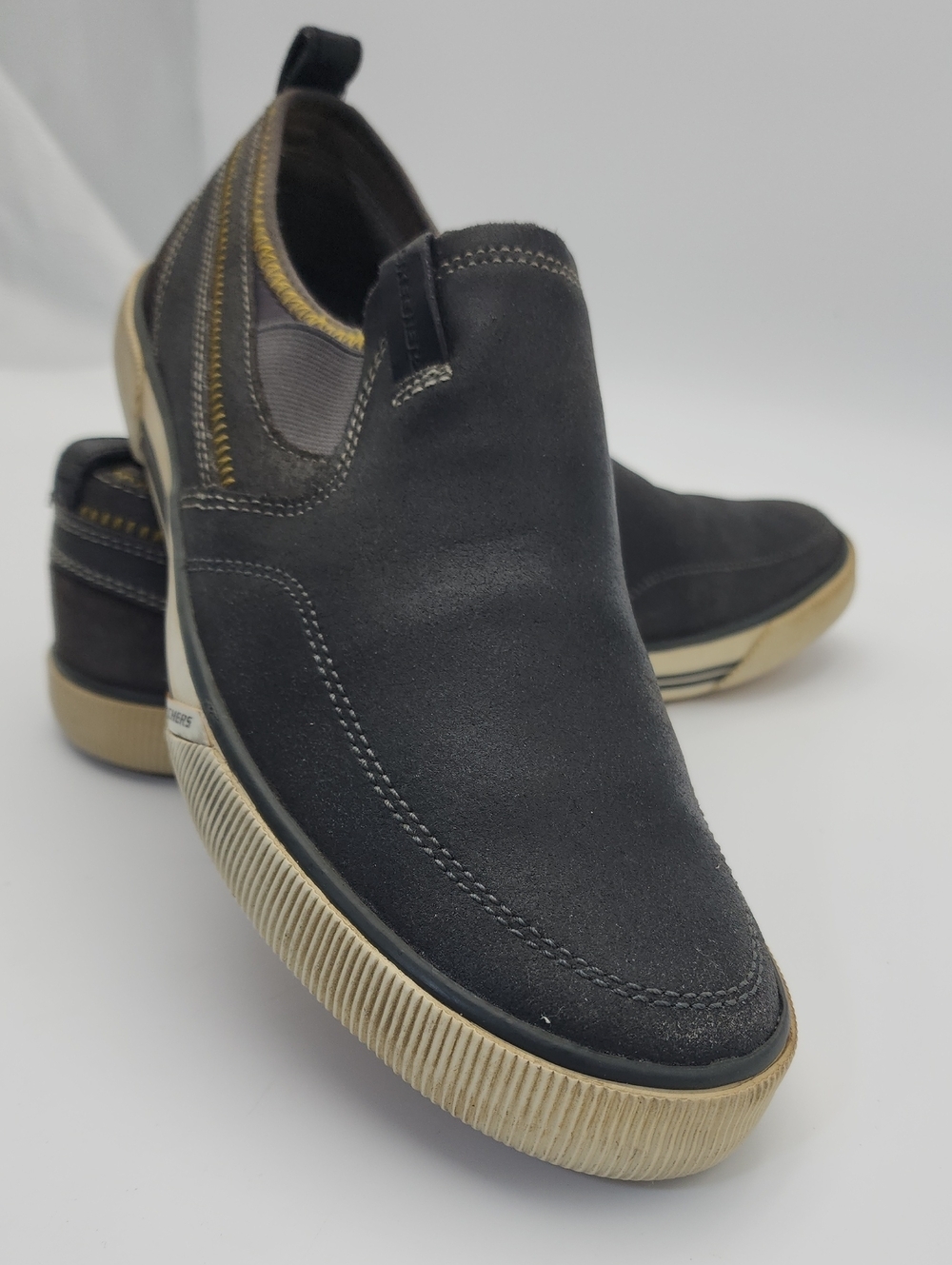 Skechers Talon Charcoal Men's Slip on Distressed Leather Loafers Shoes Size 9 - Picture 7 of 14